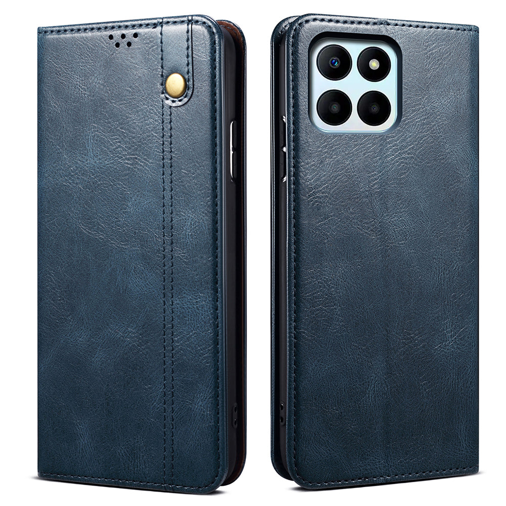 For Honor X6a 4G Stand Wallet Case PU Leather Phone Shell Waxy Crazy Horse Texture Mobile Phone Cover