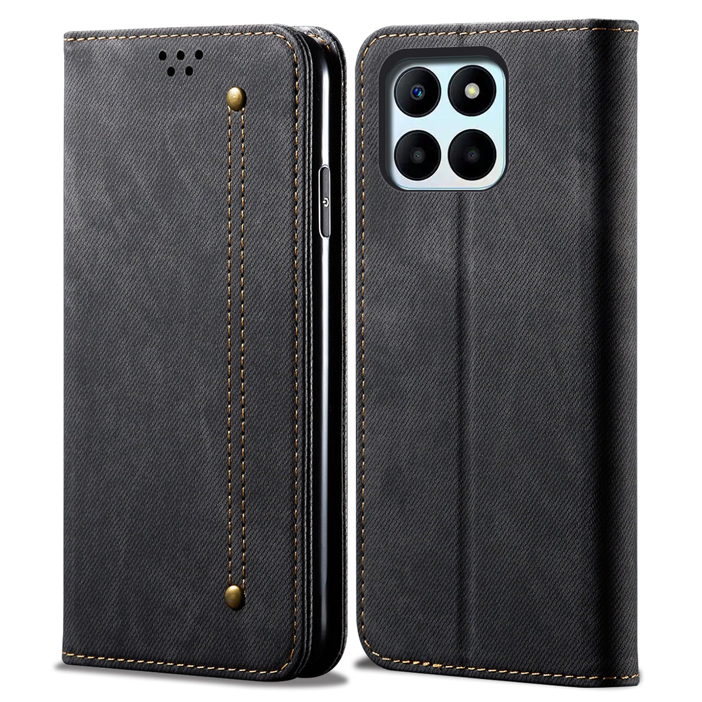 For Honor X6a 4G Phone Case Jeans Cloth Texture Flip Stand Wallet PU Leather Protective Phone Cover