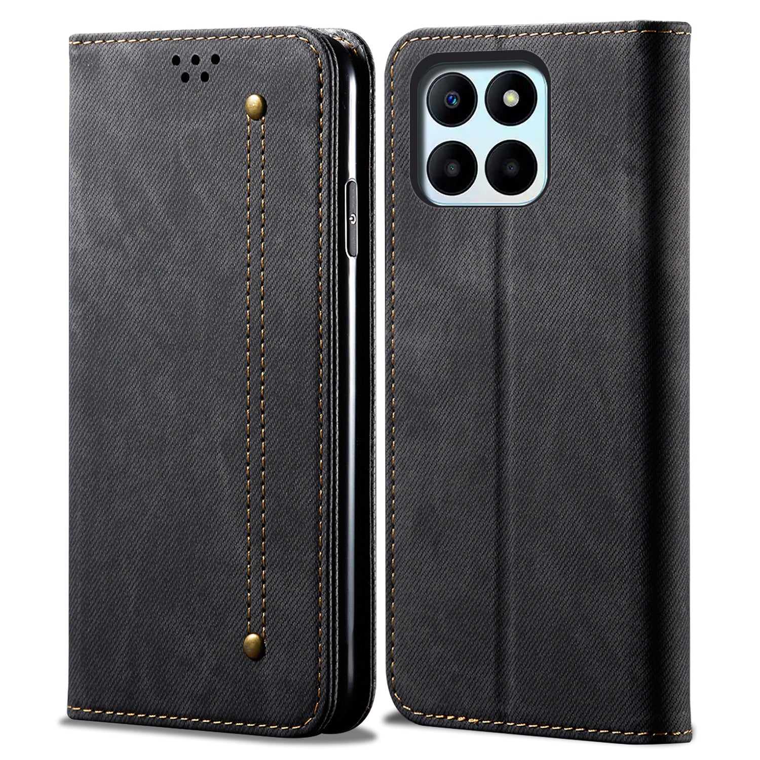For Honor X6a 4G Phone Case Jeans Cloth Texture Flip Stand Wallet PU Leather Protective Phone Cover