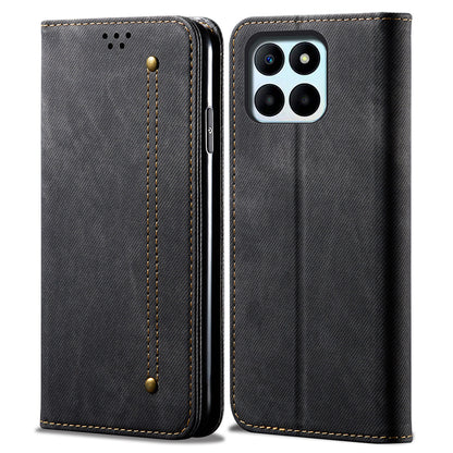 For Honor X6a 4G Phone Case Jeans Cloth Texture Flip Stand Wallet PU Leather Protective Phone Cover