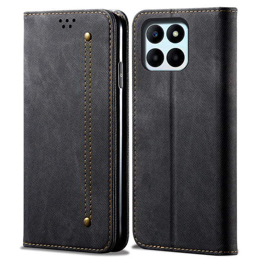 For Honor X6a 4G Phone Case Jeans Cloth Texture Flip Stand Wallet PU Leather Protective Phone Cover