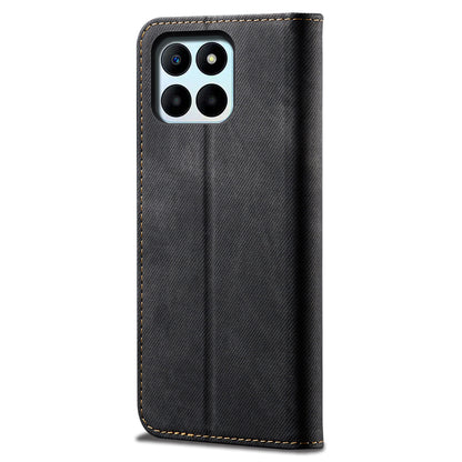 For Honor X6a 4G Phone Case Jeans Cloth Texture Flip Stand Wallet PU Leather Protective Phone Cover