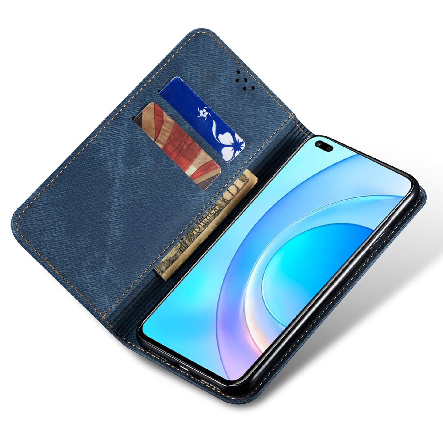 For Honor X6a 4G Phone Case Jeans Cloth Texture Flip Stand Wallet PU Leather Protective Phone Cover