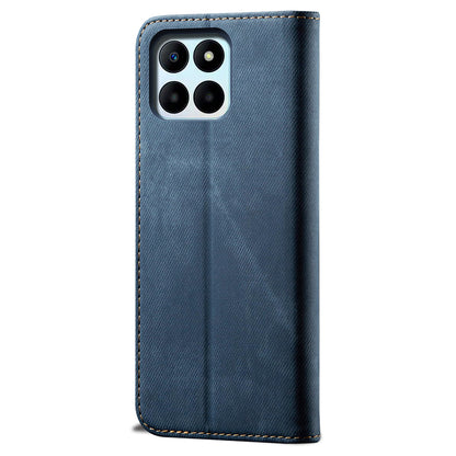 For Honor X6a 4G Phone Case Jeans Cloth Texture Flip Stand Wallet PU Leather Protective Phone Cover