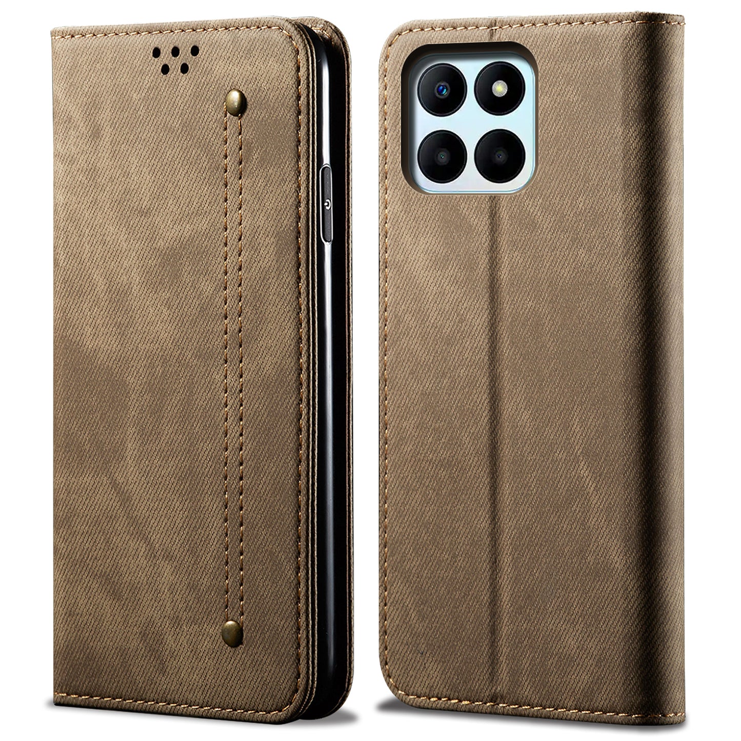 For Honor X6a 4G Phone Case Jeans Cloth Texture Flip Stand Wallet PU Leather Protective Phone Cover