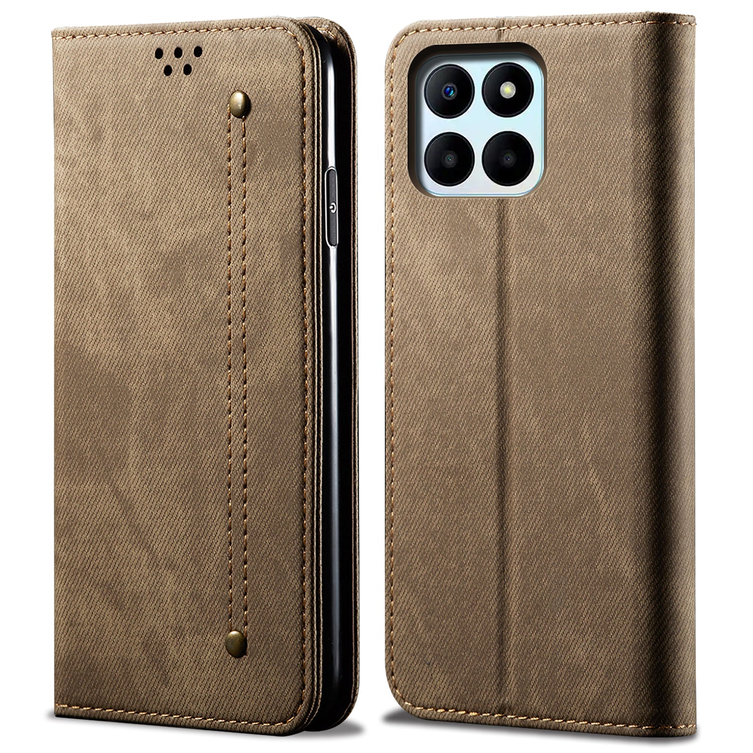 For Honor X6a 4G Phone Case Jeans Cloth Texture Flip Stand Wallet PU Leather Protective Phone Cover