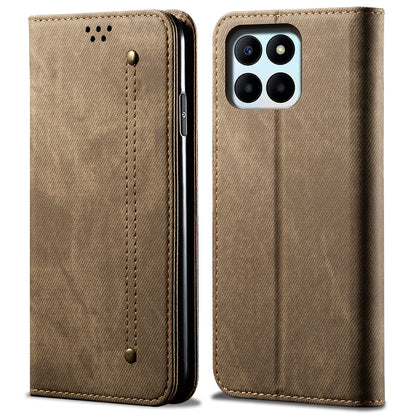 For Honor X6a 4G Phone Case Jeans Cloth Texture Flip Stand Wallet PU Leather Protective Phone Cover