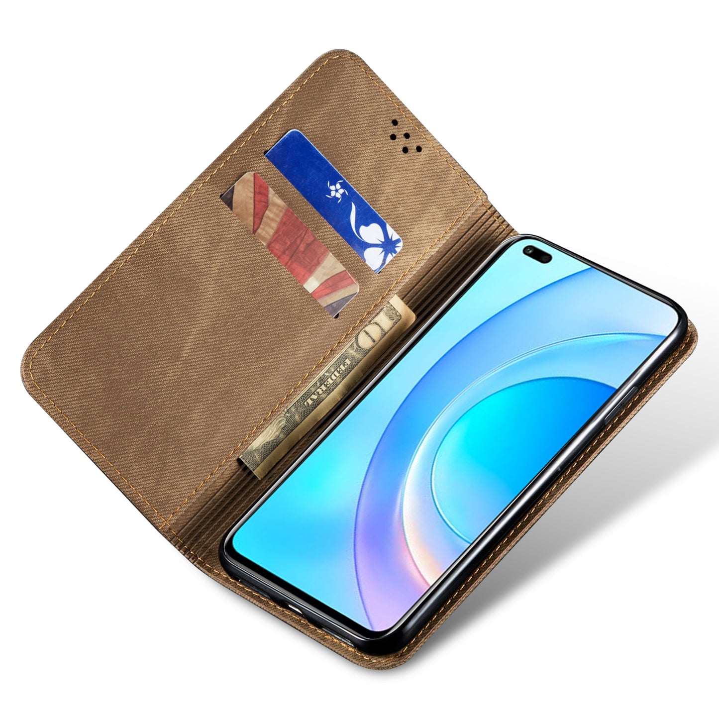 For Honor X6a 4G Phone Case Jeans Cloth Texture Flip Stand Wallet PU Leather Protective Phone Cover