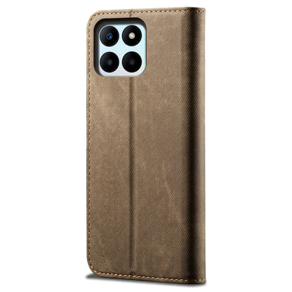 For Honor X6a 4G Phone Case Jeans Cloth Texture Flip Stand Wallet PU Leather Protective Phone Cover