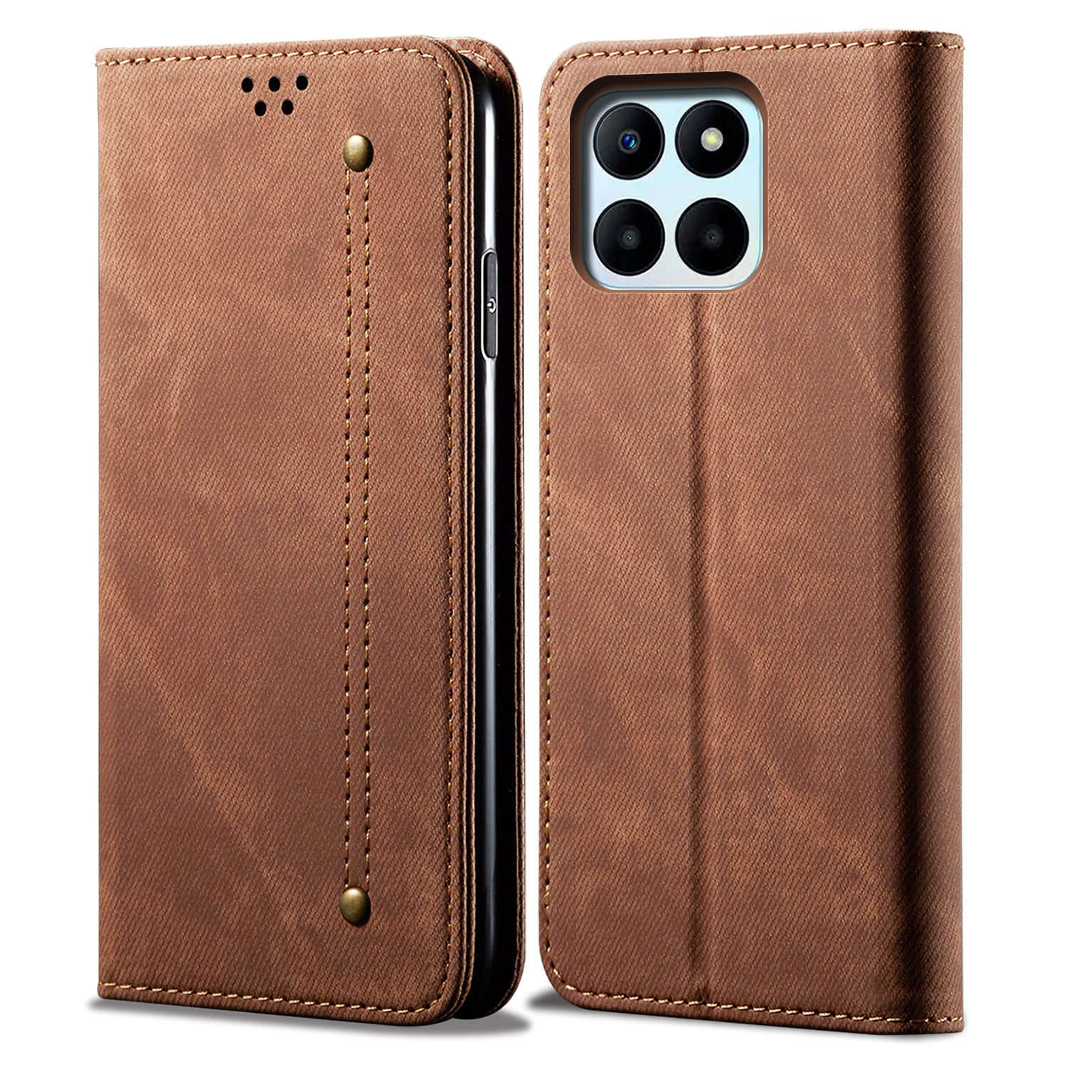 For Honor X6a 4G Phone Case Jeans Cloth Texture Flip Stand Wallet PU Leather Protective Phone Cover