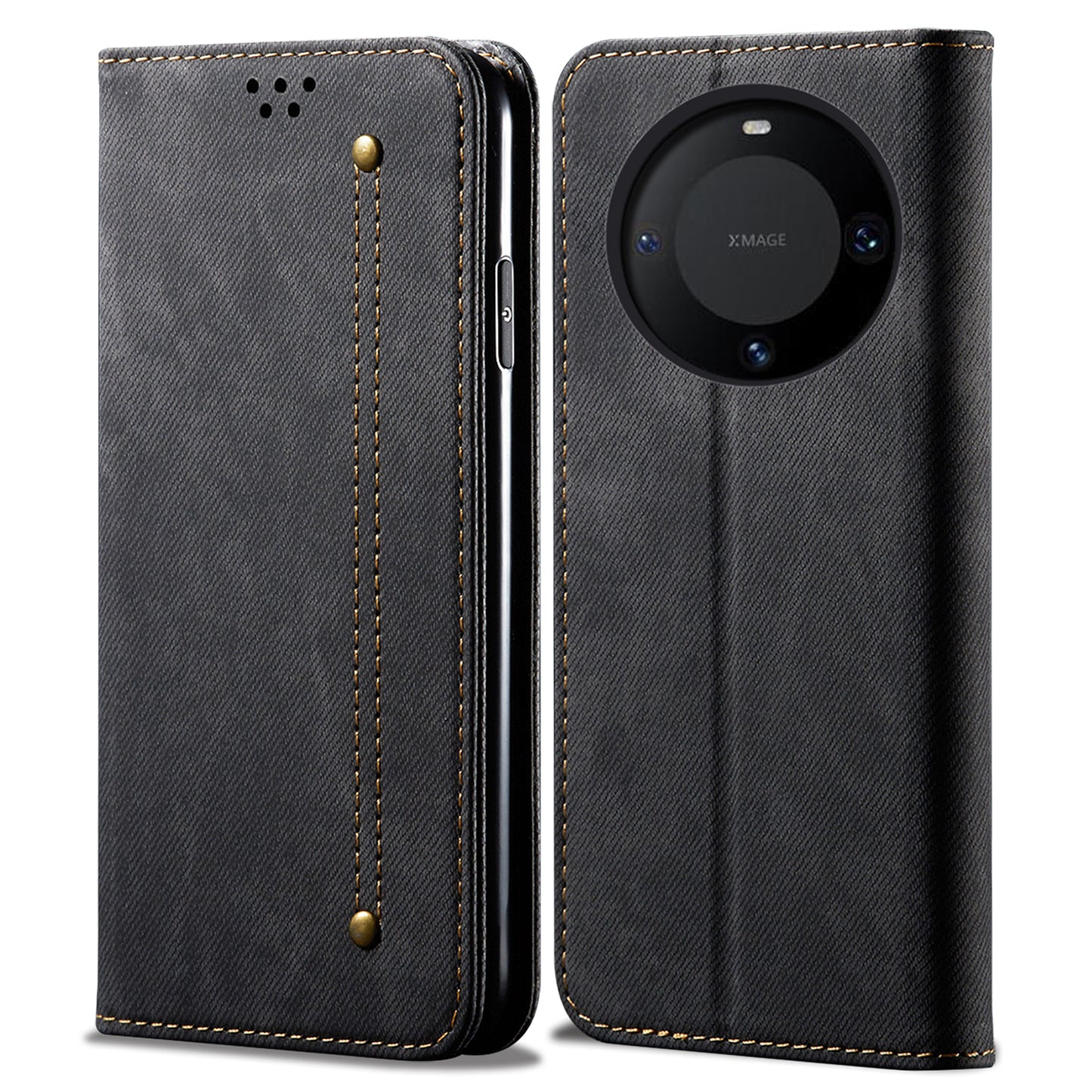 For Huawei Mate 60 Pro+ Jeans Cloth Texture PU Leather Flip Stand Wallet Case Cell Phone Cover