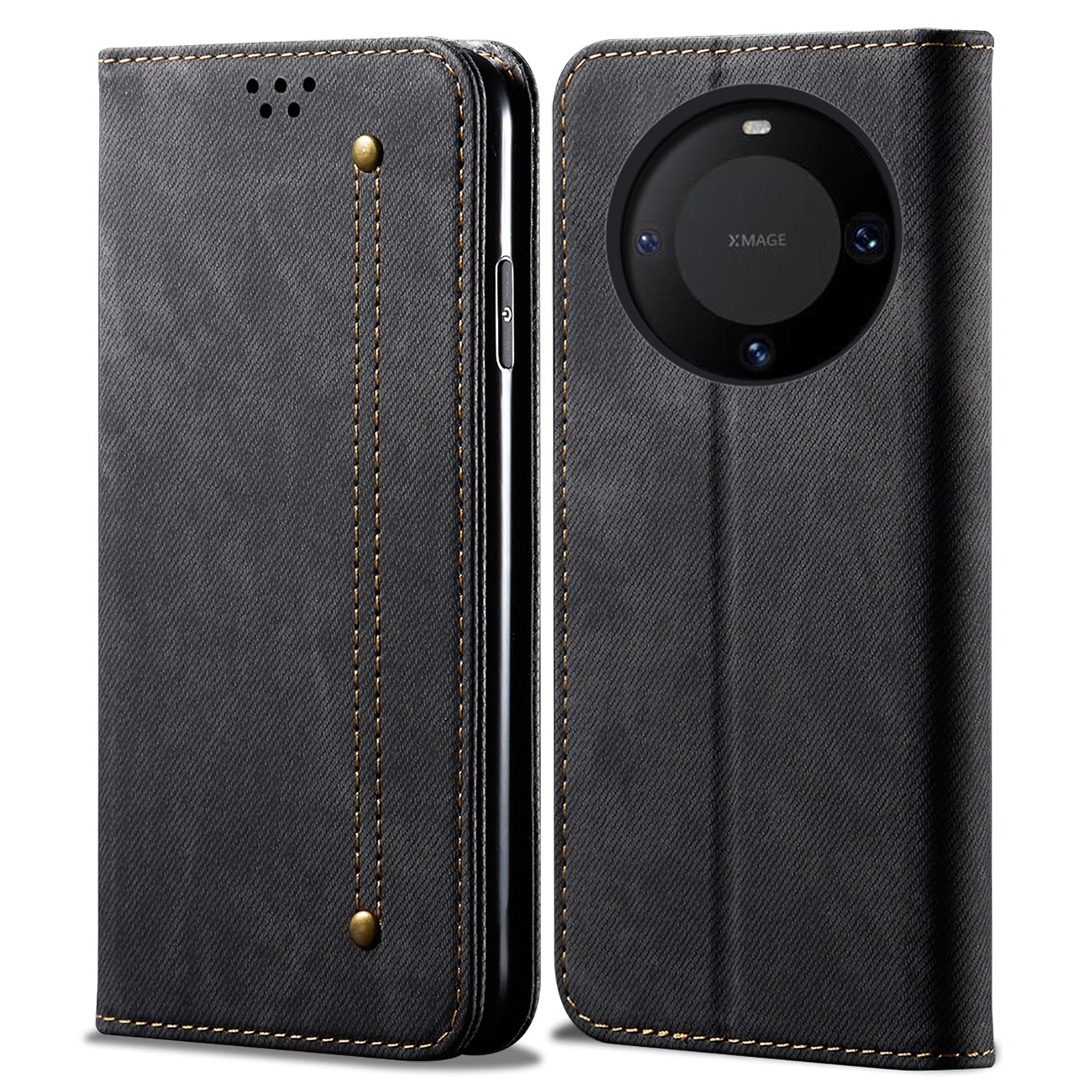For Huawei Mate 60 Pro+ Jeans Cloth Texture PU Leather Flip Stand Wallet Case Cell Phone Cover
