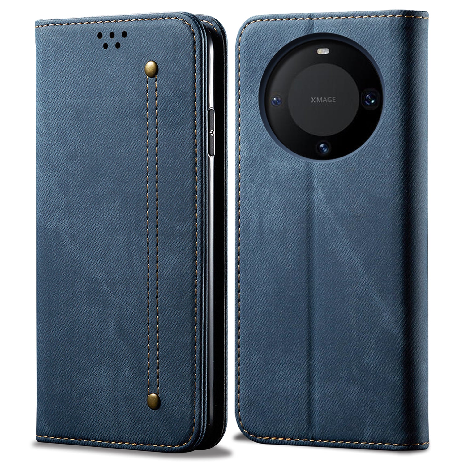 For Huawei Mate 60 Pro+ Jeans Cloth Texture PU Leather Flip Stand Wallet Case Cell Phone Cover
