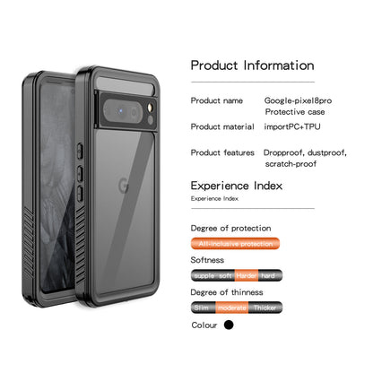 FS Series IP68 Waterproof Cover for Google Pixel 8 Pro , PC+TPU Snorkelling Dustproof Clear Phone Case