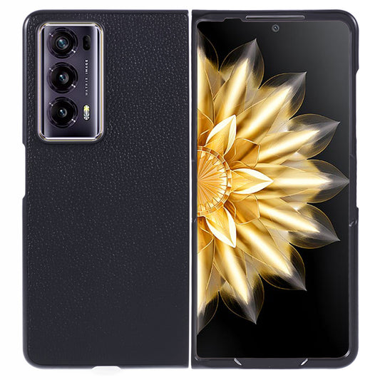 For Honor Magic V2 5G Case Anti-scratch Litchi Texture PC+Genuine Leather Phone Cover