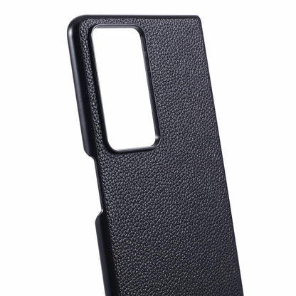 For Honor Magic V2 5G Case Anti-scratch Litchi Texture PC+Genuine Leather Phone Cover