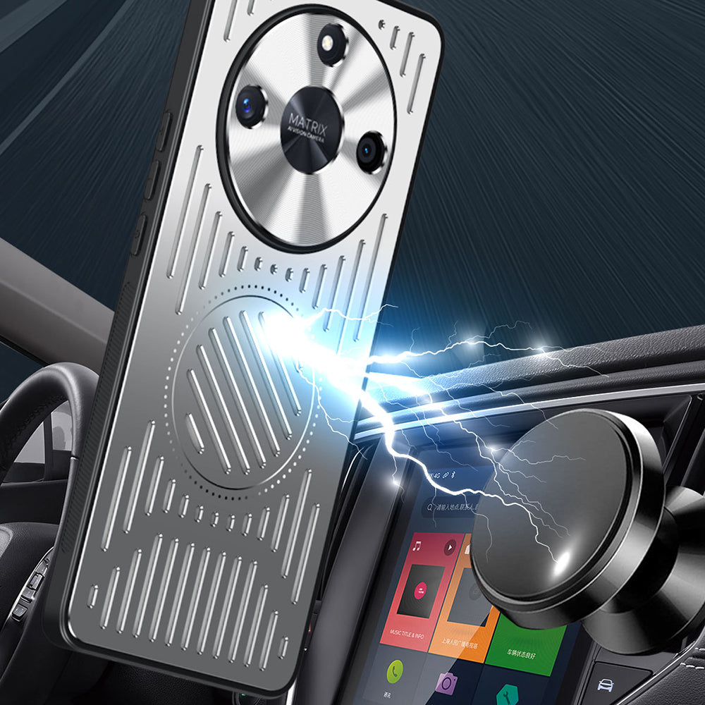 For Honor X50 Hollow Heat Dissipation Phone Back Case Compatible with MagSafe TPU+Aluminum Alloy Cover