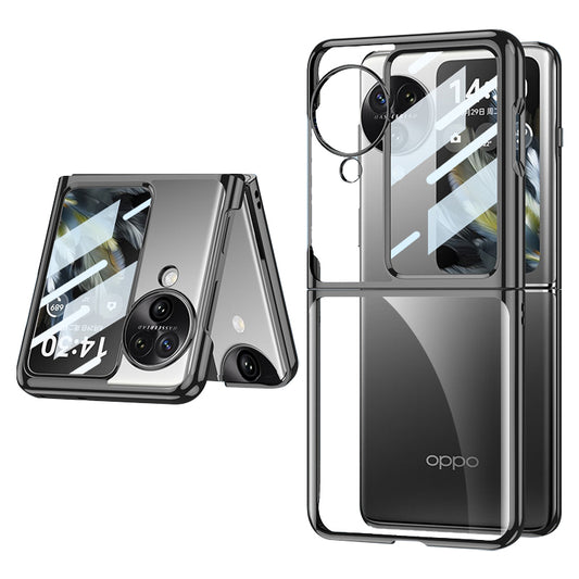 GKK For Oppo Find N3 Flip 5G Case Electroplated Clear PC Phone Cover with Rear Screen Film