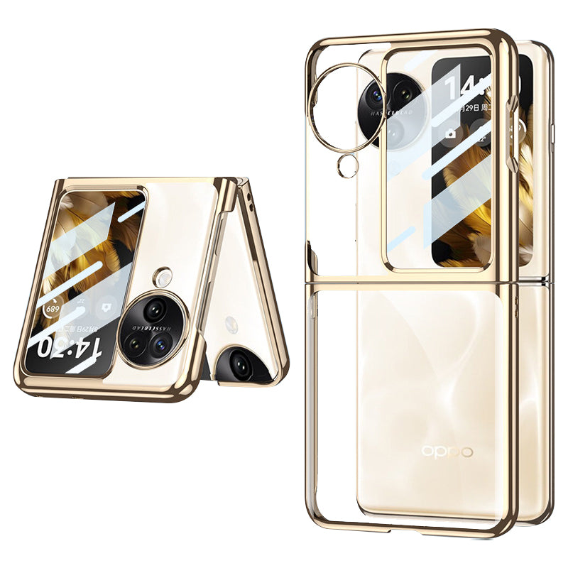 GKK For Oppo Find N3 Flip 5G Case Electroplated Clear PC Phone Cover with Rear Screen Film