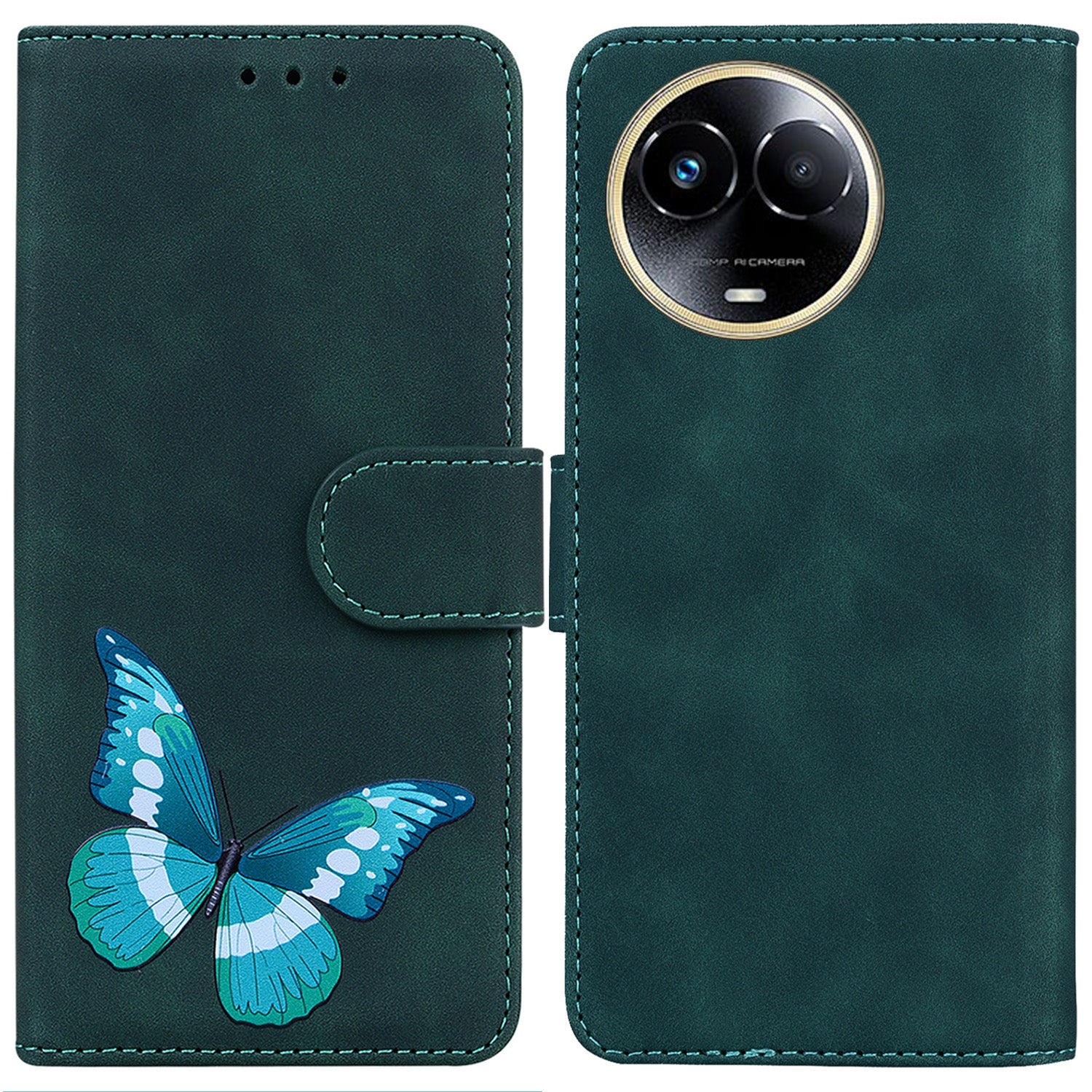 Stand Shell for Realme 11x 5G , PU Leather Flip Cover Butterfly Printing Phone Wallet Case