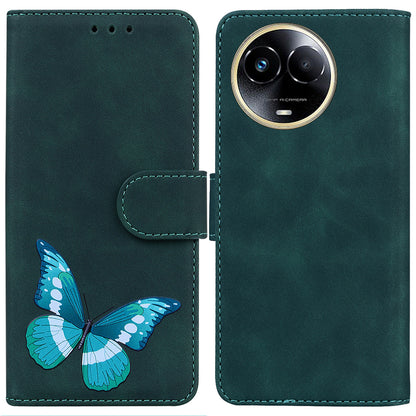 Stand Shell for Realme 11x 5G , PU Leather Flip Cover Butterfly Printing Phone Wallet Case