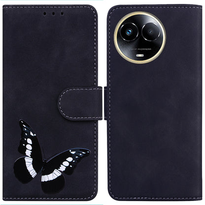 Stand Shell for Realme 11x 5G , PU Leather Flip Cover Butterfly Printing Phone Wallet Case