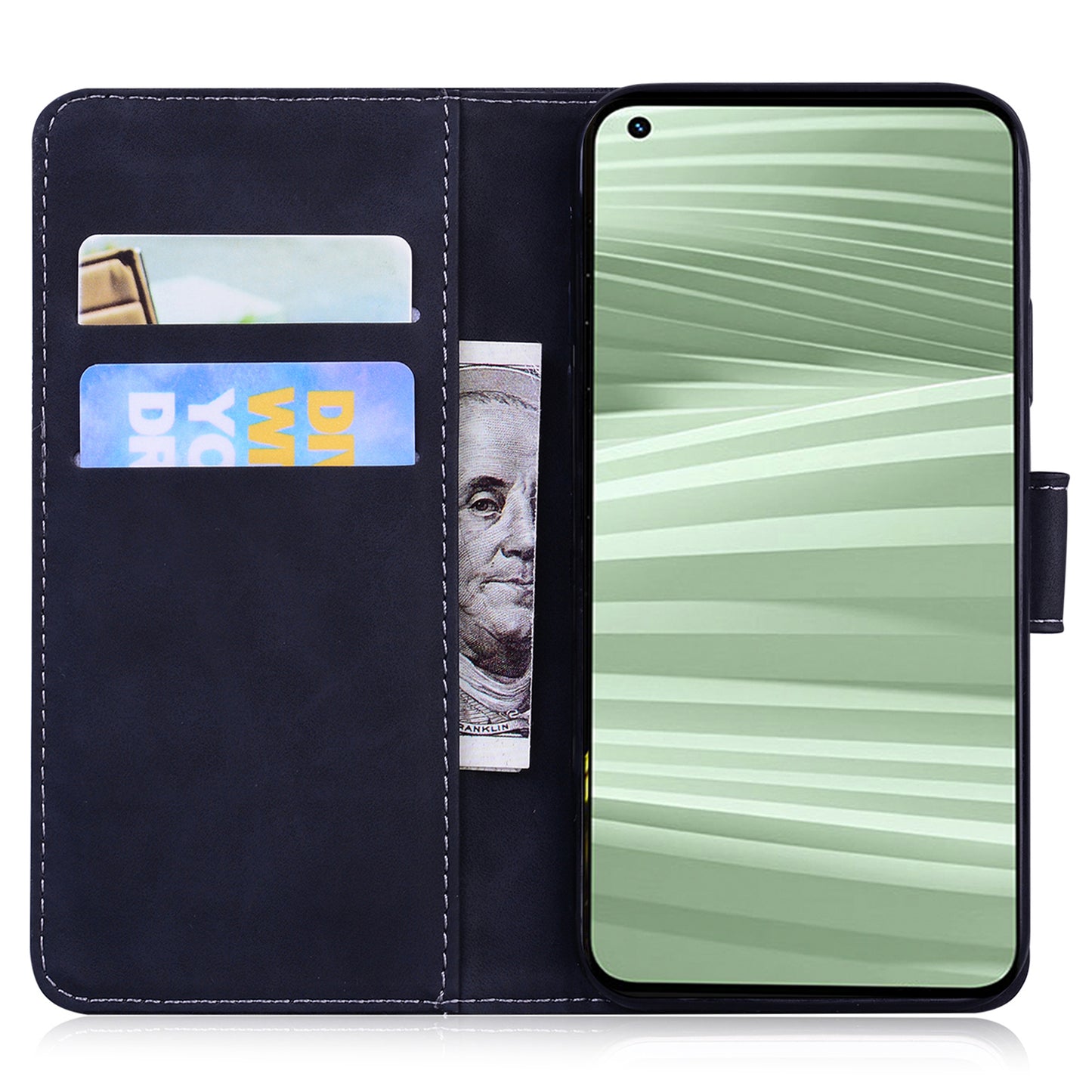 Stand Shell for Realme 11x 5G , PU Leather Flip Cover Butterfly Printing Phone Wallet Case