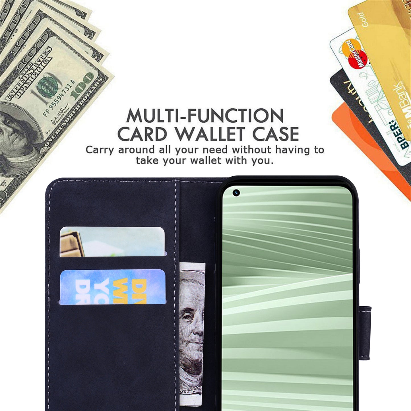 Stand Shell for Realme 11x 5G , PU Leather Flip Cover Butterfly Printing Phone Wallet Case