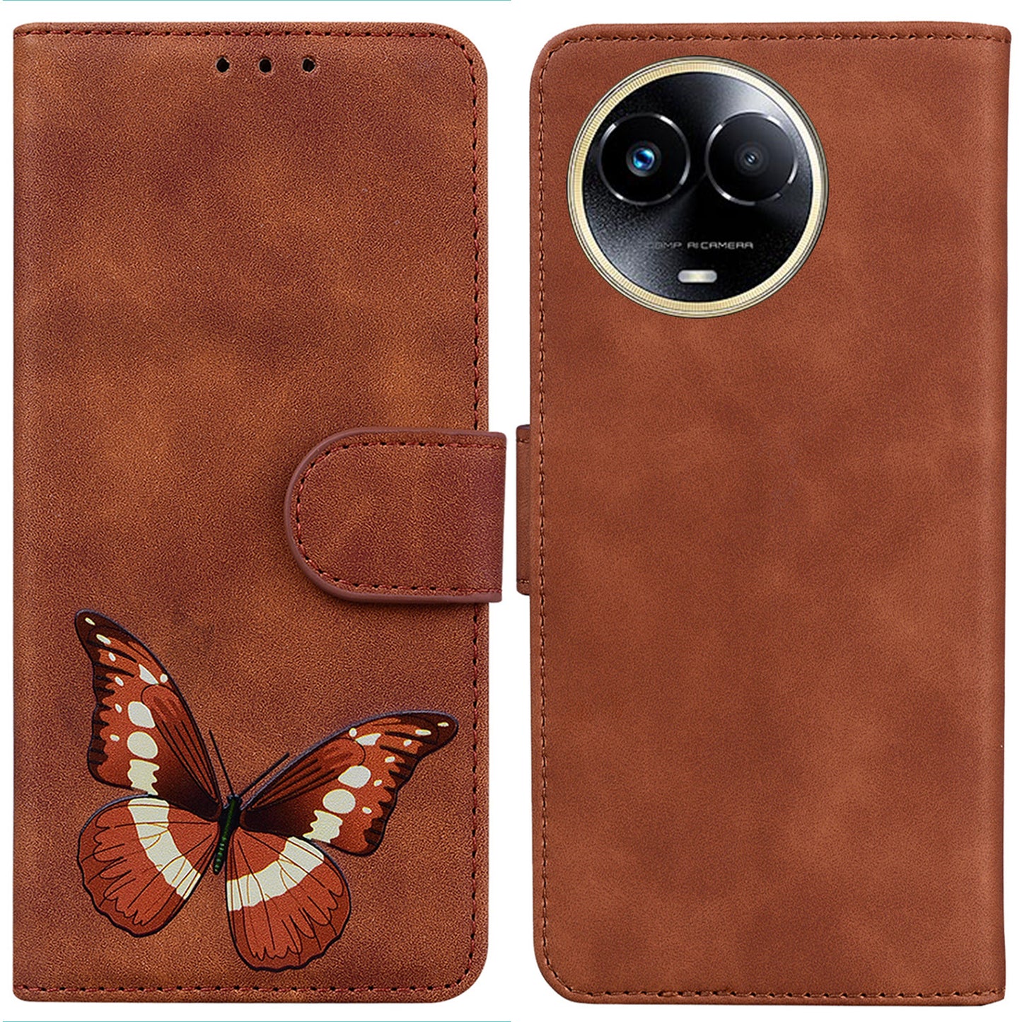 Stand Shell for Realme 11x 5G , PU Leather Flip Cover Butterfly Printing Phone Wallet Case