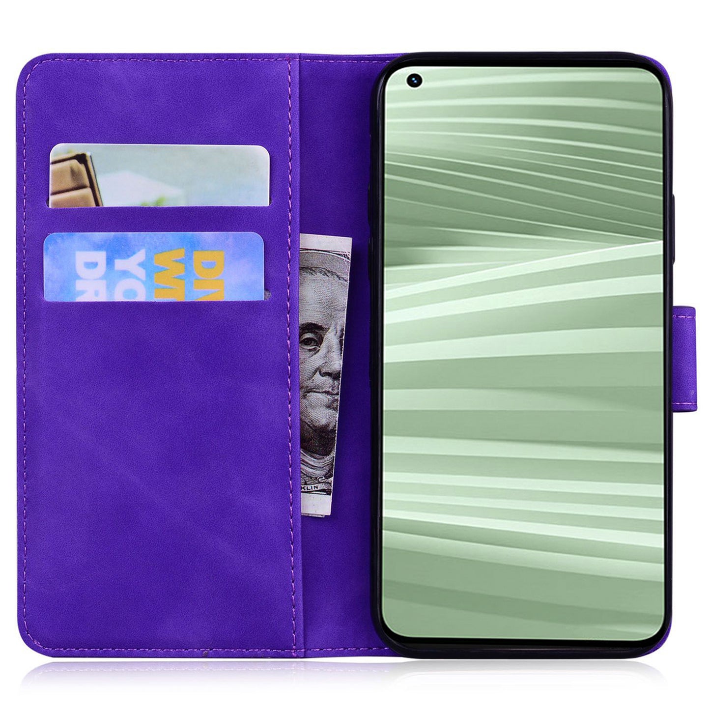 Stand Shell for Realme 11x 5G , PU Leather Flip Cover Butterfly Printing Phone Wallet Case