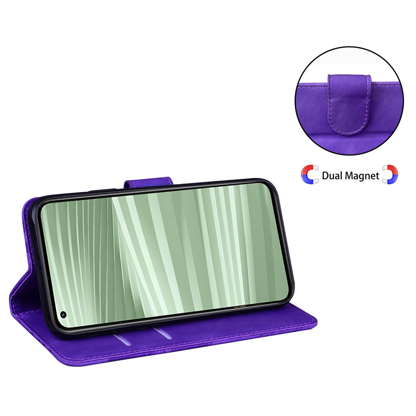 Stand Shell for Realme 11x 5G , PU Leather Flip Cover Butterfly Printing Phone Wallet Case