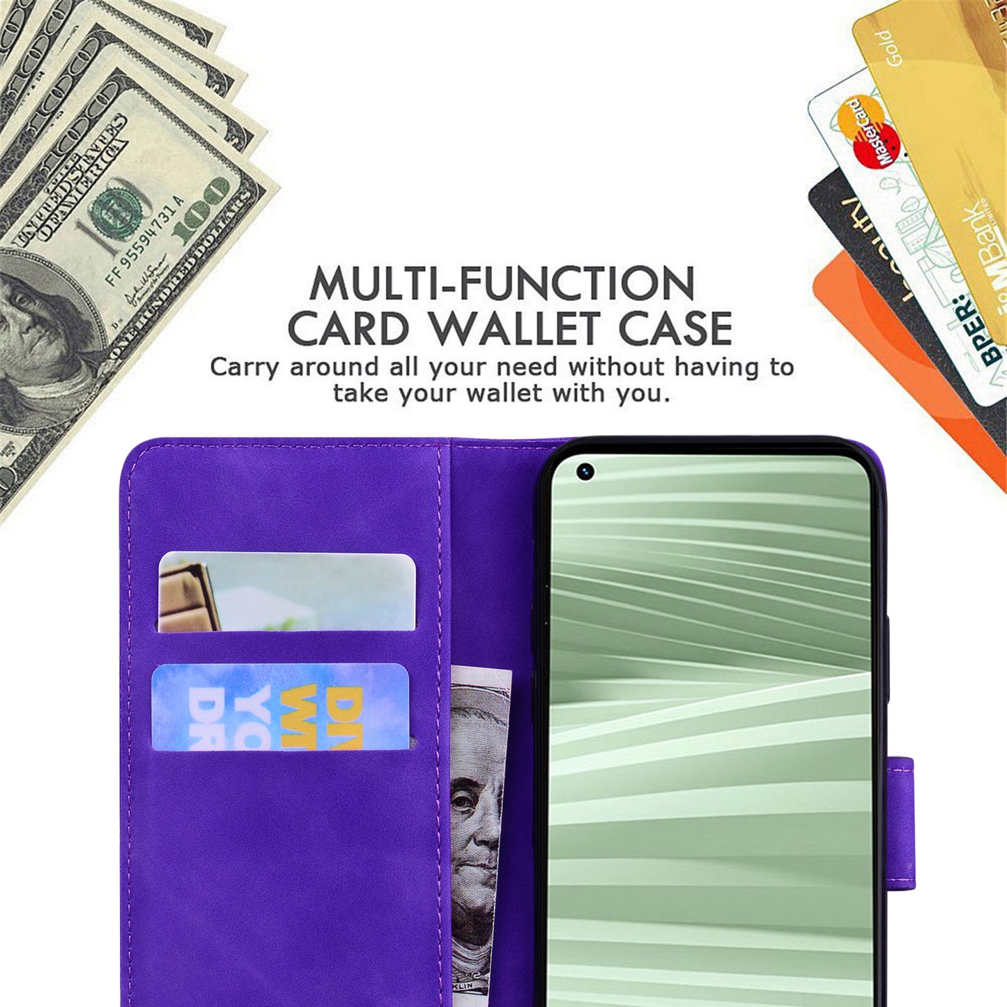 Stand Shell for Realme 11x 5G , PU Leather Flip Cover Butterfly Printing Phone Wallet Case