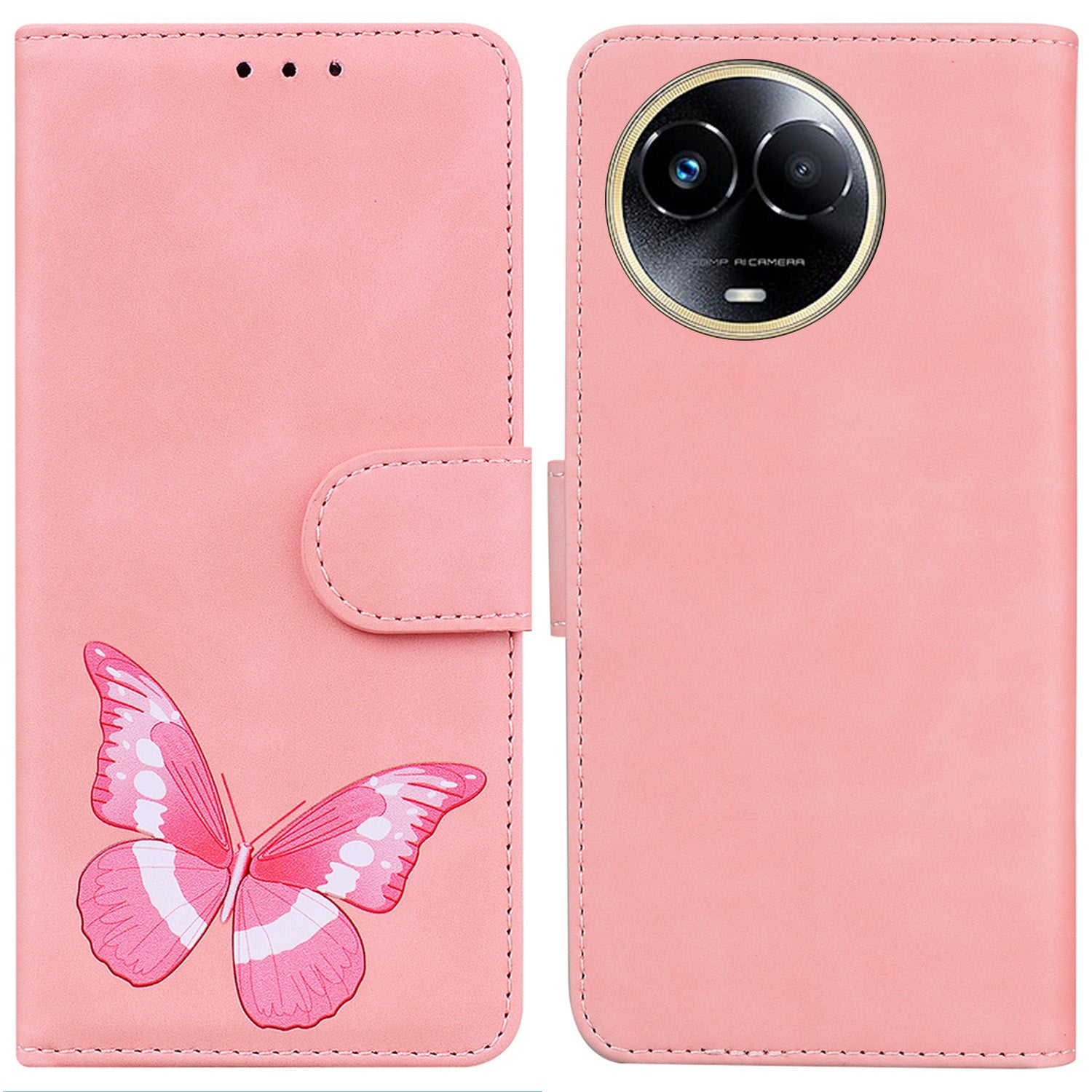 Stand Shell for Realme 11x 5G , PU Leather Flip Cover Butterfly Printing Phone Wallet Case