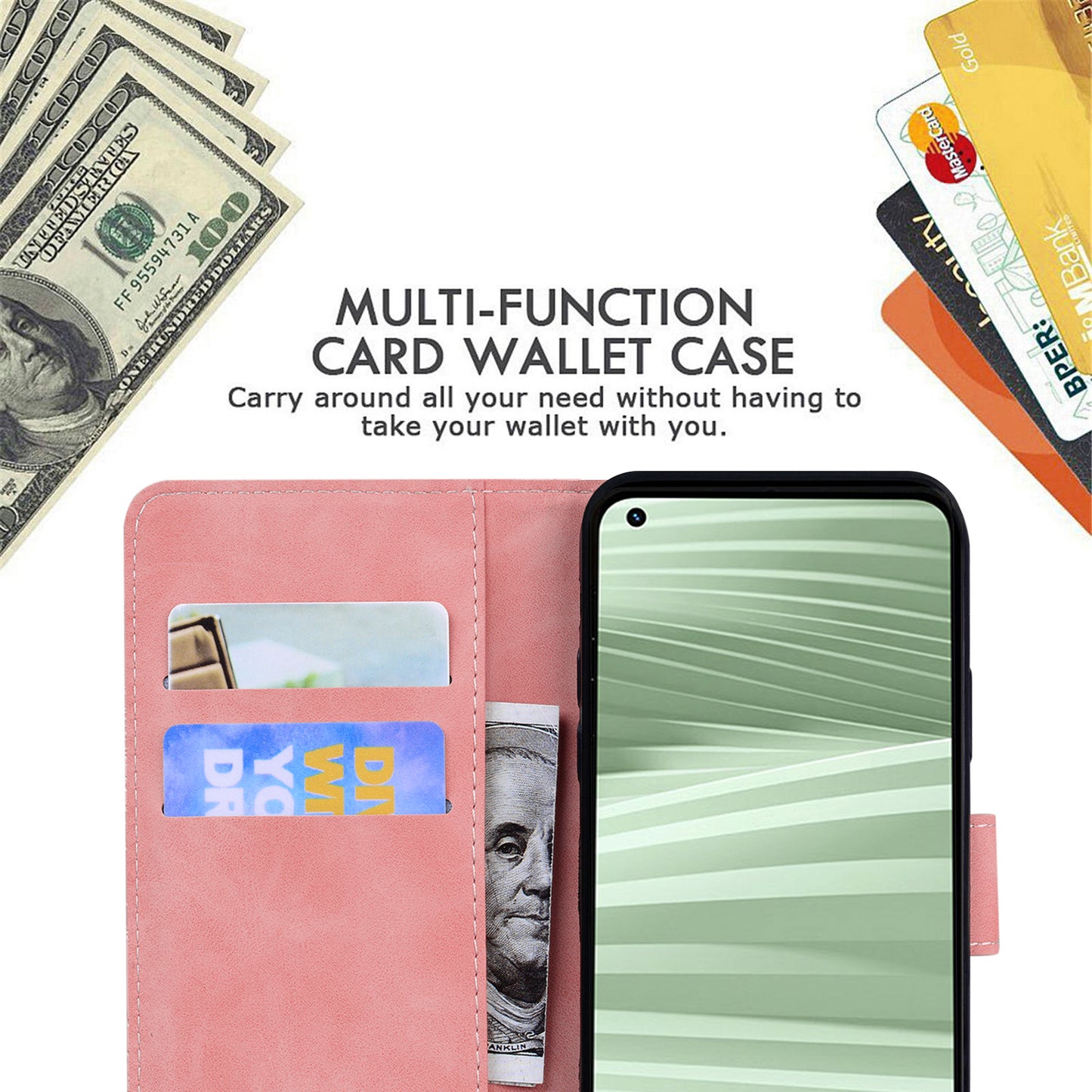 Stand Shell for Realme 11x 5G , PU Leather Flip Cover Butterfly Printing Phone Wallet Case