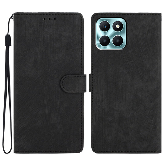 For Honor X6a 4G Case Skin-touch Leather Cover Wallet Stand Solid Color Phone Shell