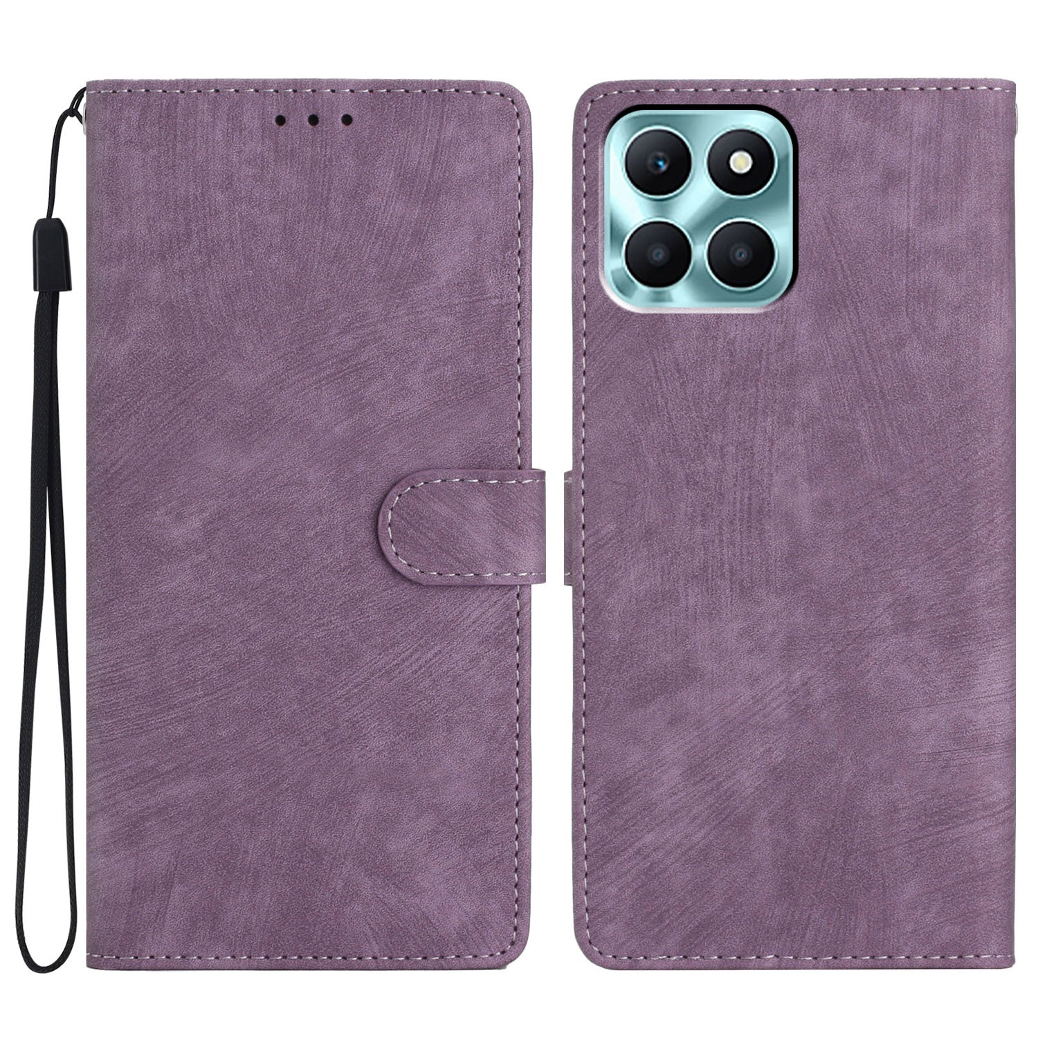 For Honor X6a 4G Case Skin-touch Leather Cover Wallet Stand Solid Color Phone Shell