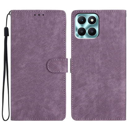 For Honor X6a 4G Case Skin-touch Leather Cover Wallet Stand Solid Color Phone Shell