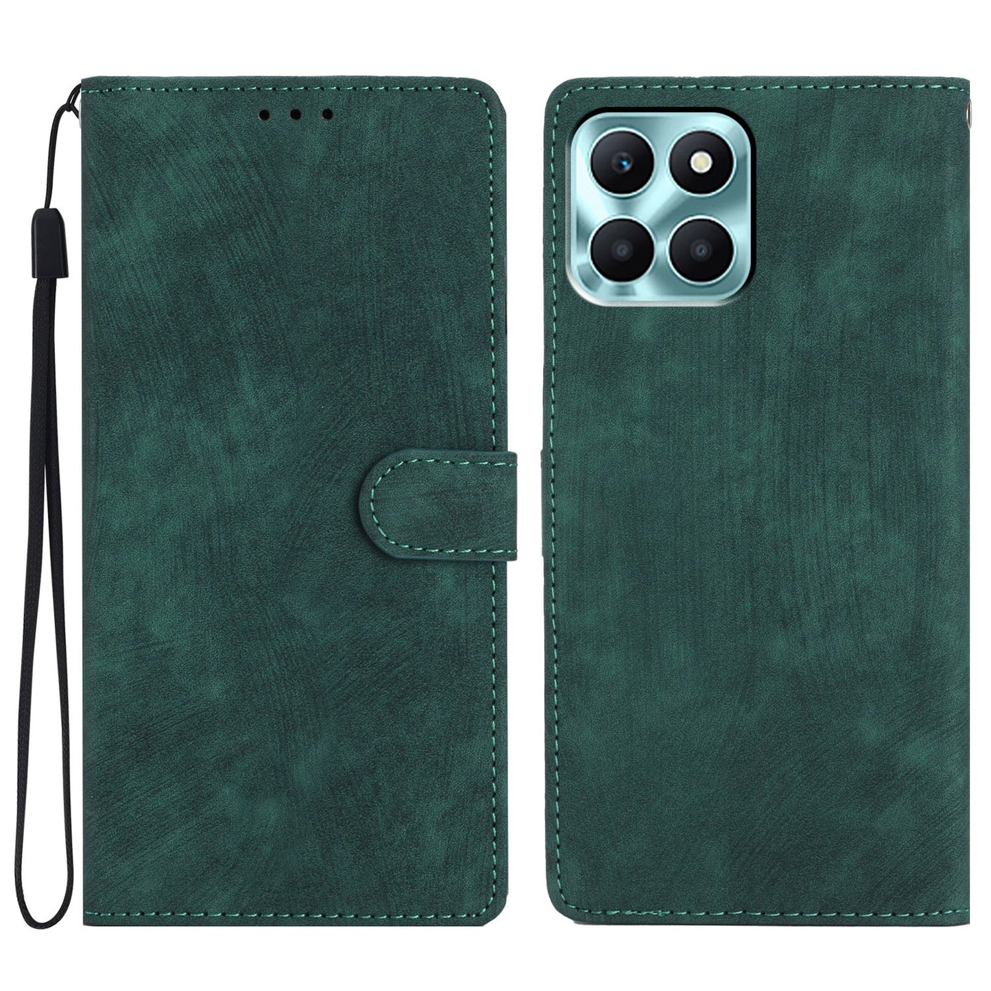 For Honor X6a 4G Case Skin-touch Leather Cover Wallet Stand Solid Color Phone Shell