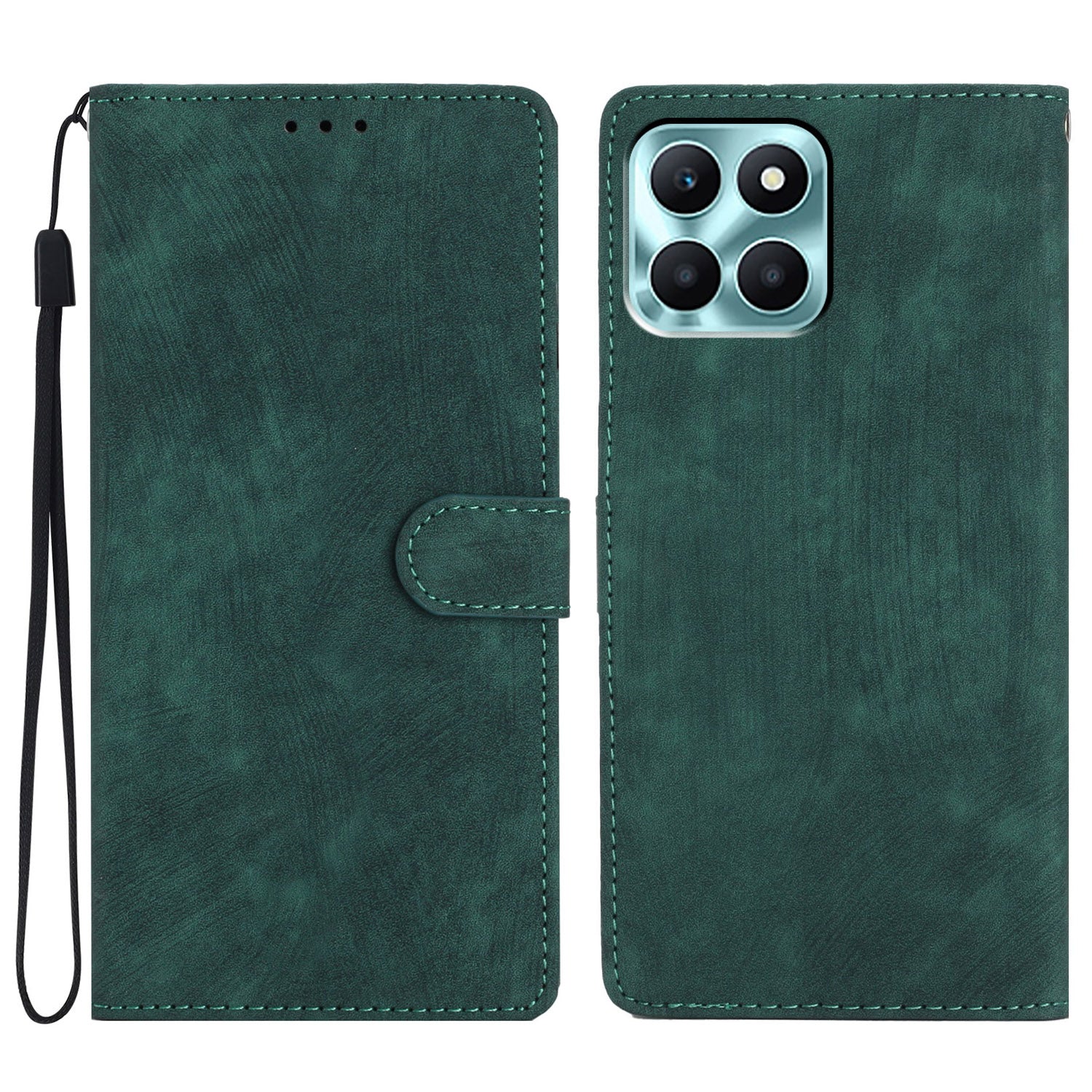 For Honor X6a 4G Case Skin-touch Leather Cover Wallet Stand Solid Color Phone Shell
