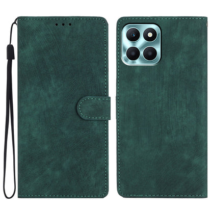 For Honor X6a 4G Case Skin-touch Leather Cover Wallet Stand Solid Color Phone Shell