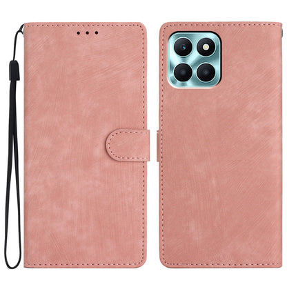 For Honor X6a 4G Case Skin-touch Leather Cover Wallet Stand Solid Color Phone Shell