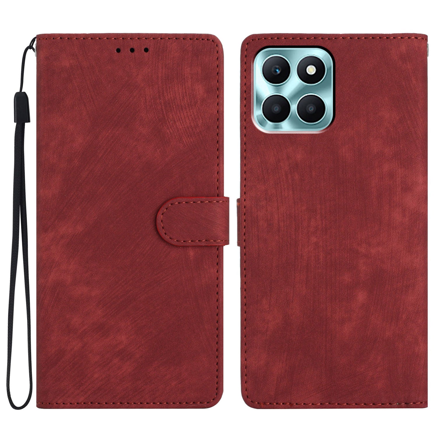 For Honor X6a 4G Case Skin-touch Leather Cover Wallet Stand Solid Color Phone Shell
