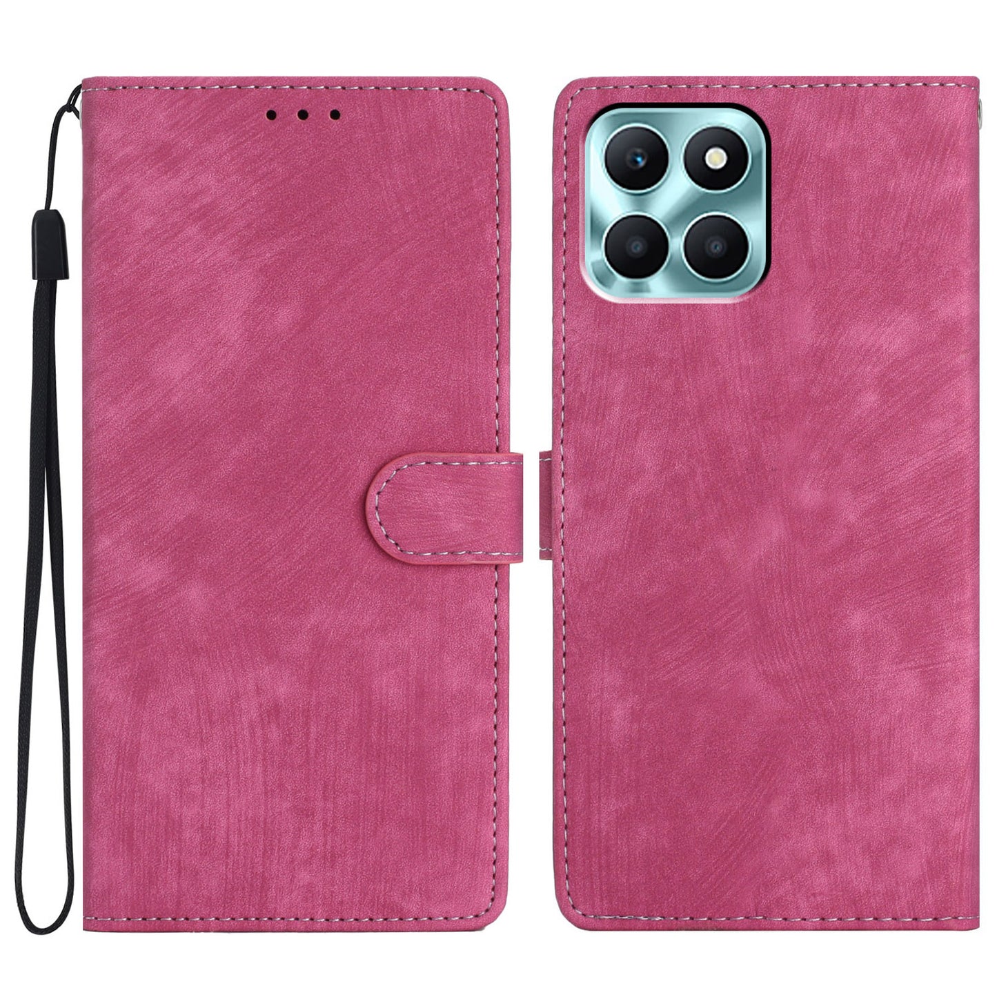 For Honor X6a 4G Case Skin-touch Leather Cover Wallet Stand Solid Color Phone Shell