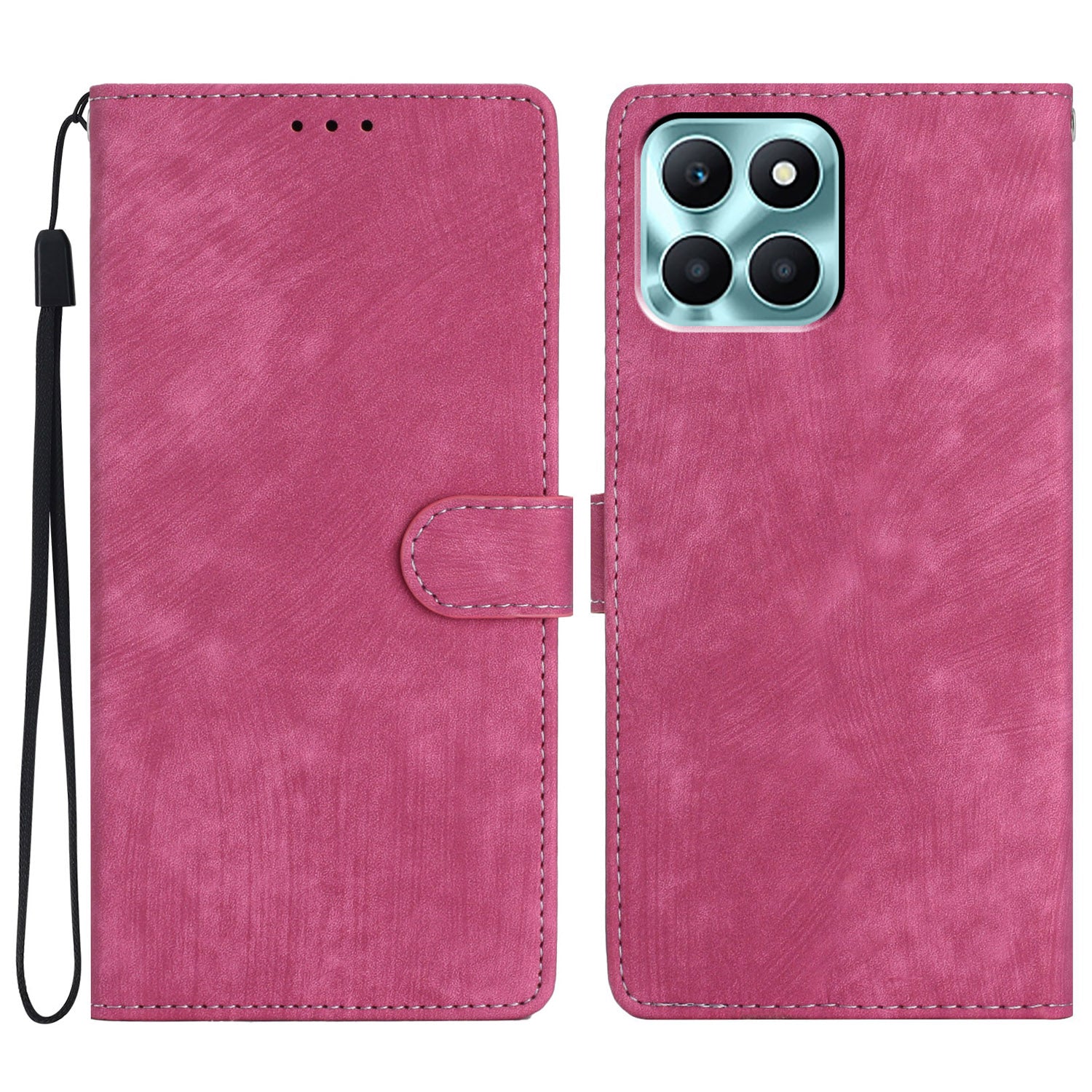 For Honor X6a 4G Case Skin-touch Leather Cover Wallet Stand Solid Color Phone Shell