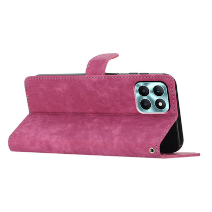 For Honor X6a 4G Case Skin-touch Leather Cover Wallet Stand Solid Color Phone Shell
