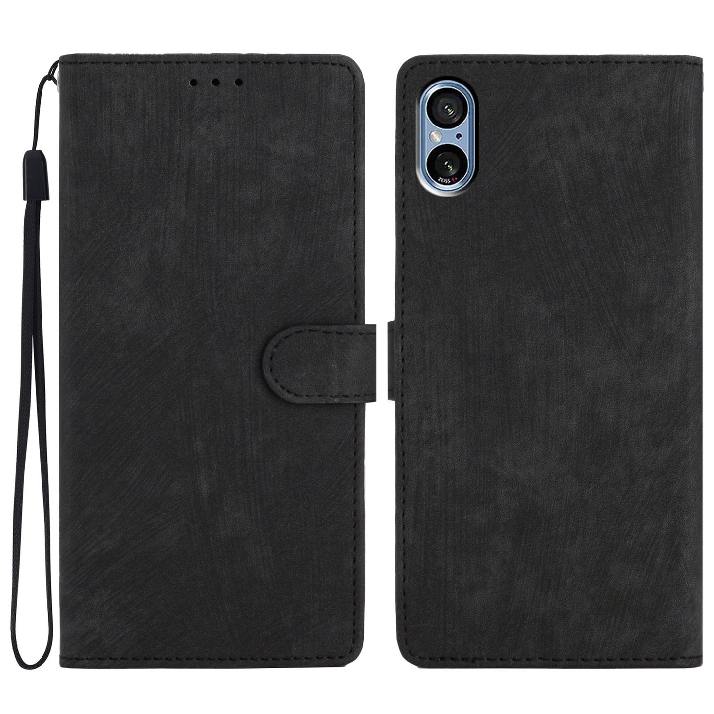 For Sony Xperia 5 V Case Solid Color Skin-touch Leather Cover Phone Stand Shell