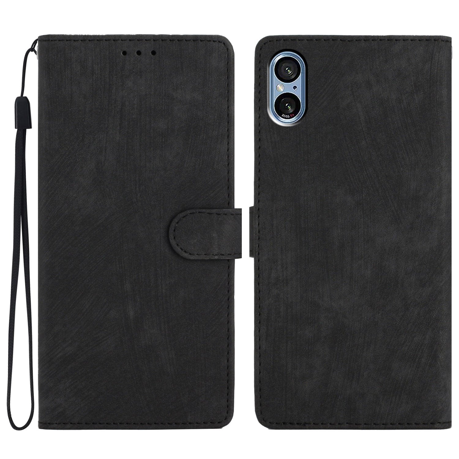For Sony Xperia 5 V Case Solid Color Skin-touch Leather Cover Phone Stand Shell