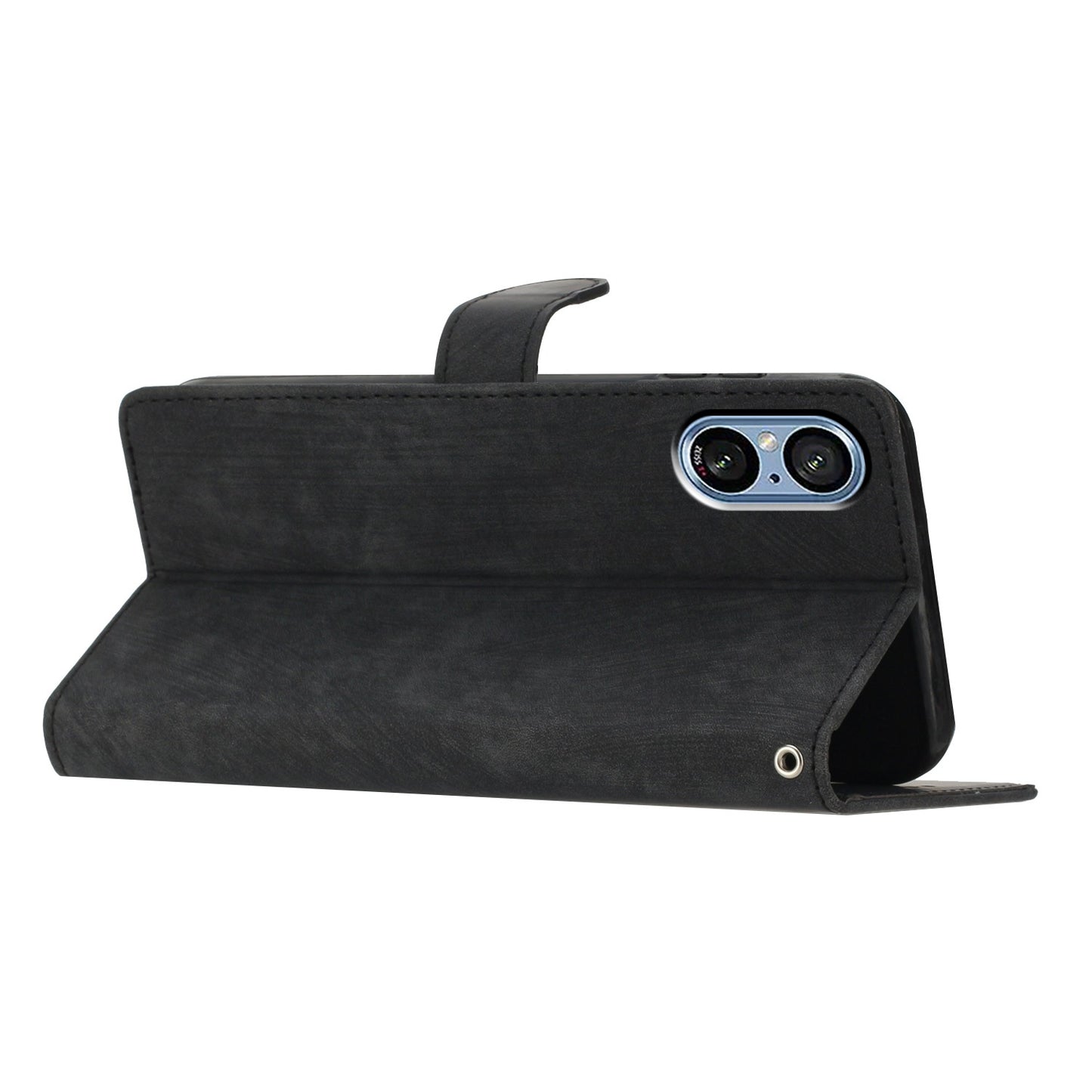 For Sony Xperia 5 V Case Solid Color Skin-touch Leather Cover Phone Stand Shell