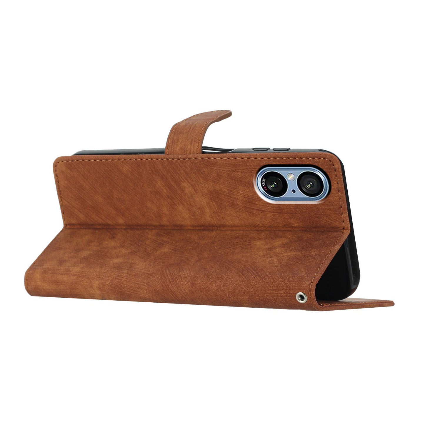 For Sony Xperia 5 V Case Solid Color Skin-touch Leather Cover Phone Stand Shell