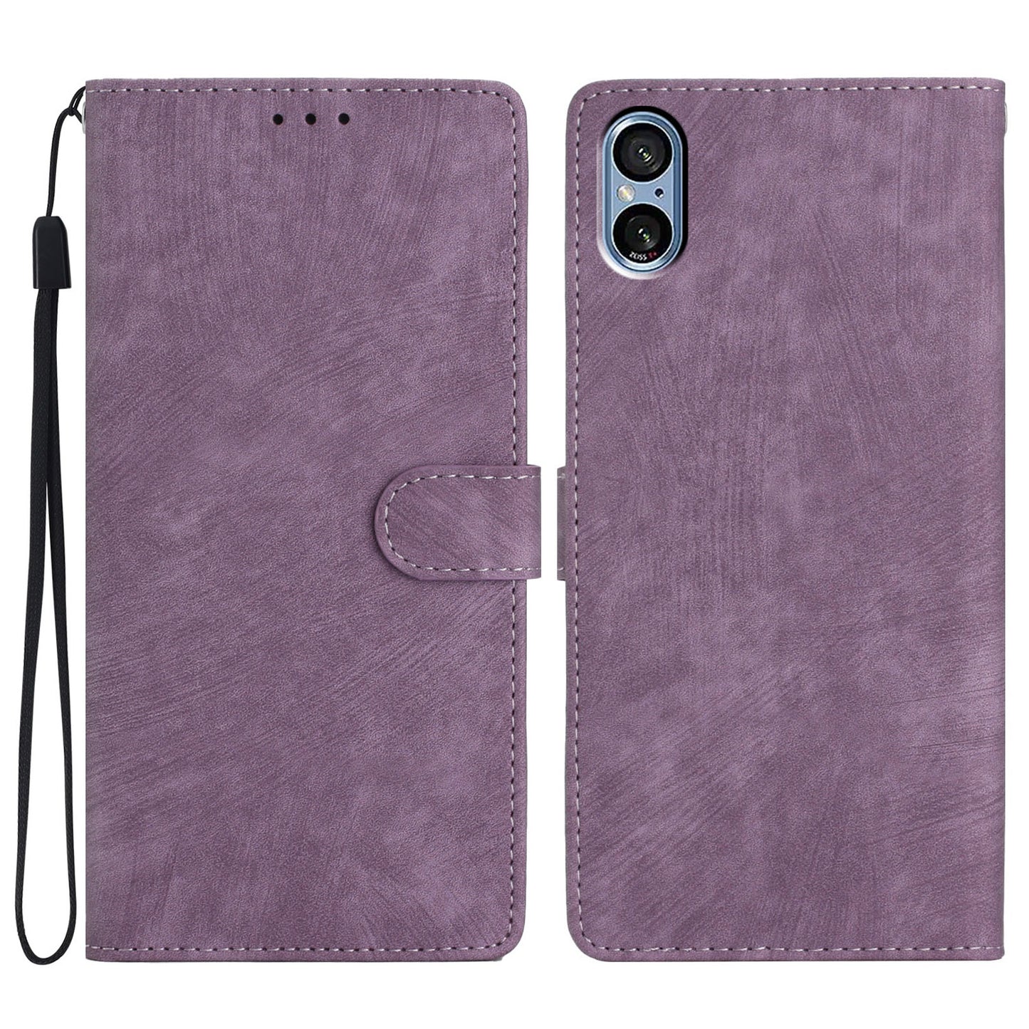 For Sony Xperia 5 V Case Solid Color Skin-touch Leather Cover Phone Stand Shell